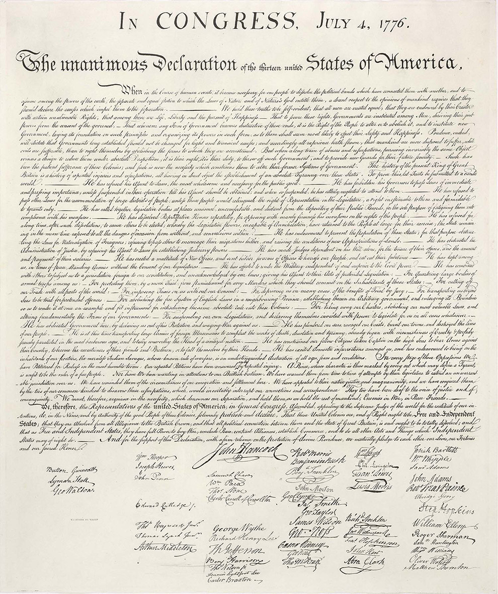 US Declaration of Independence showing signers