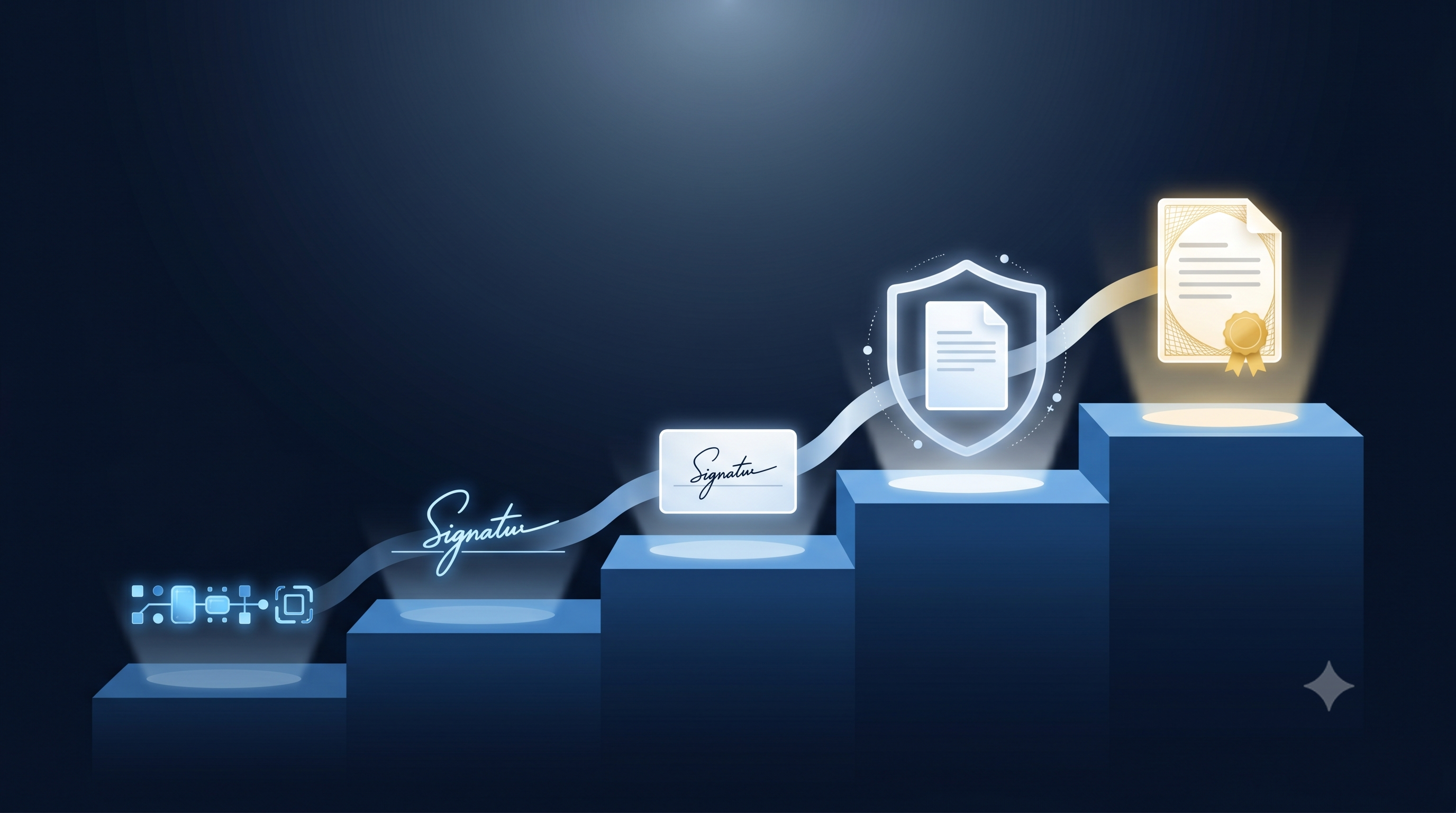 five increasing steps of security shown with glyph images
