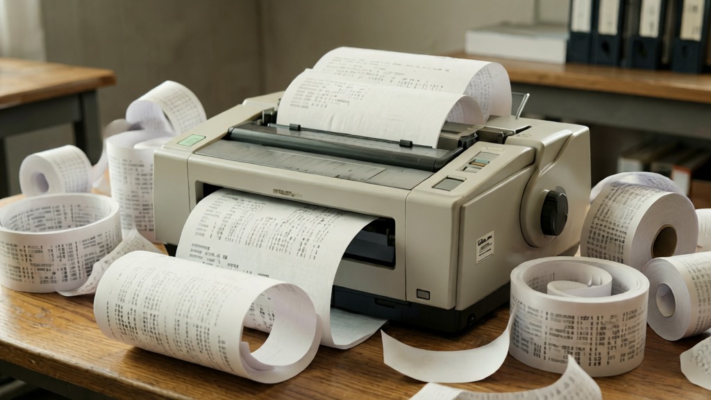 printer with loops of paper spooled out