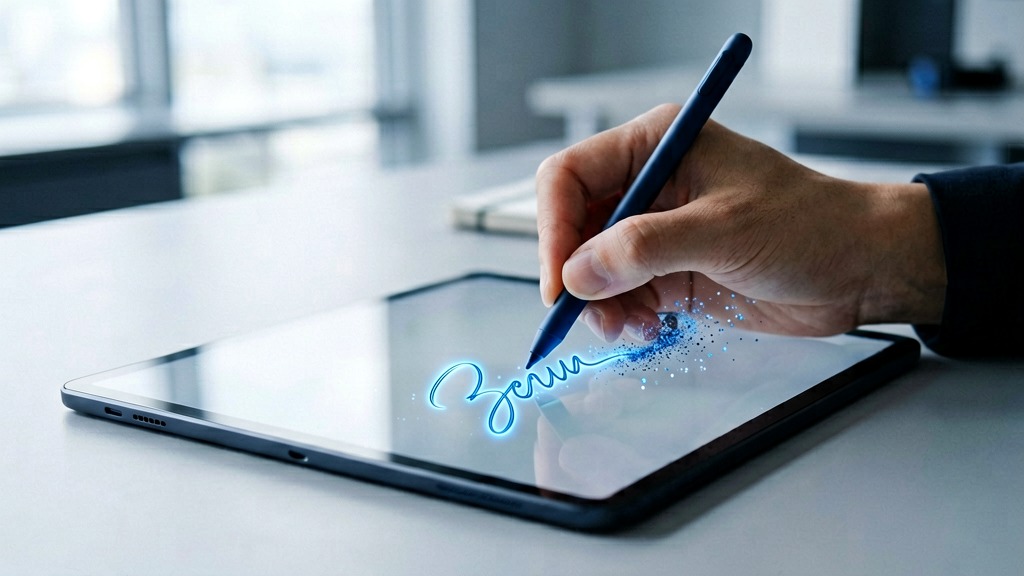 pen drawing digital signature on tablet