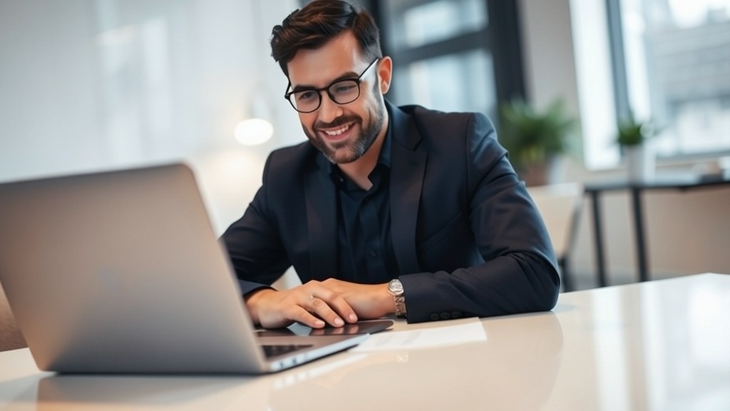 happy man working on laptop